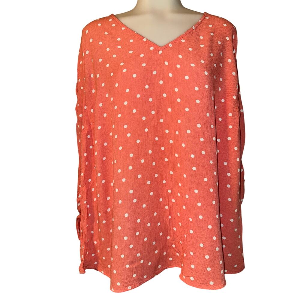 Lane Bryant Women’s Plus Size 16 V-Neck Ruched Sleeve Blouse Top Orange